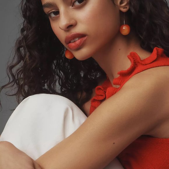 Earrings Cherry Red Drop Dangle 14K Gold Plated Ornament Bomb Sexy Glam Trendy - Picture 6 of 6